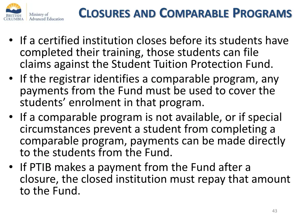 c losures and c omparable p rograms