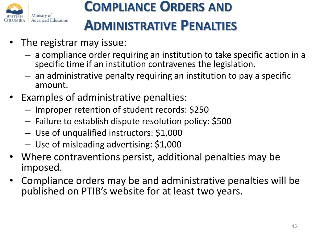 c ompliance o rders and a dministrative