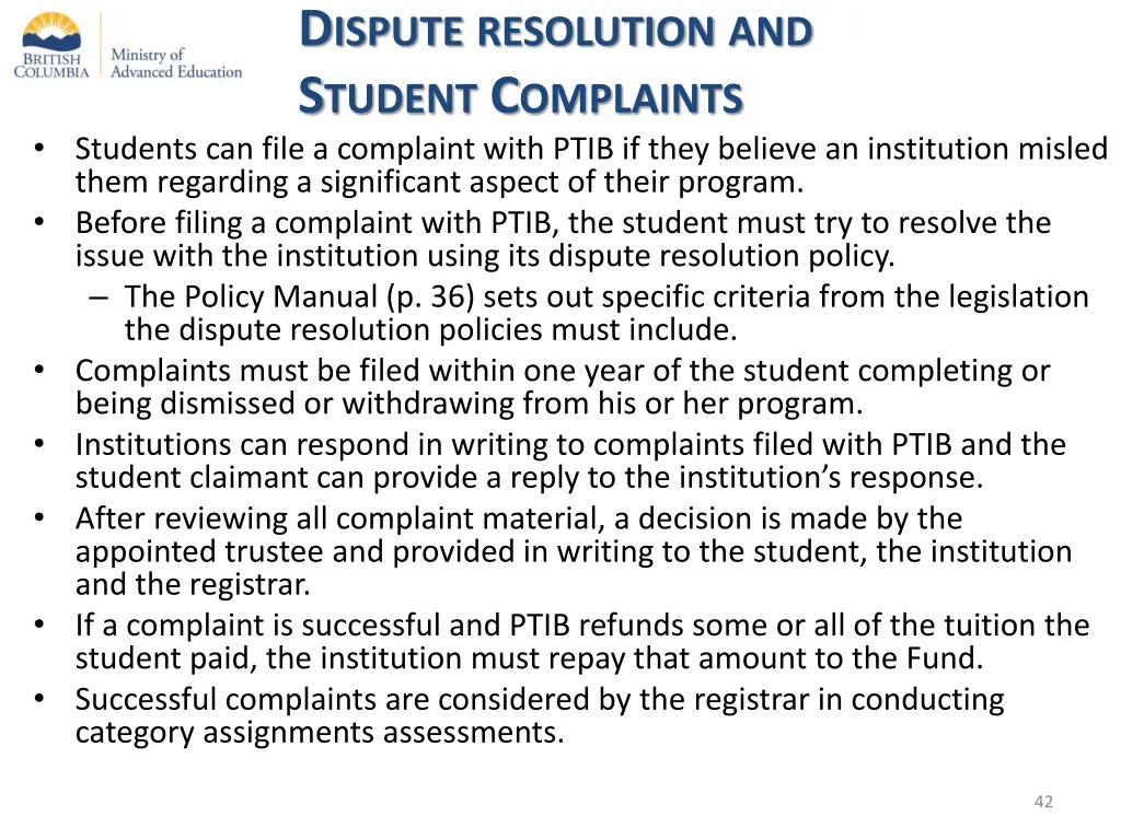d ispute resolution and s tudent c omplaints