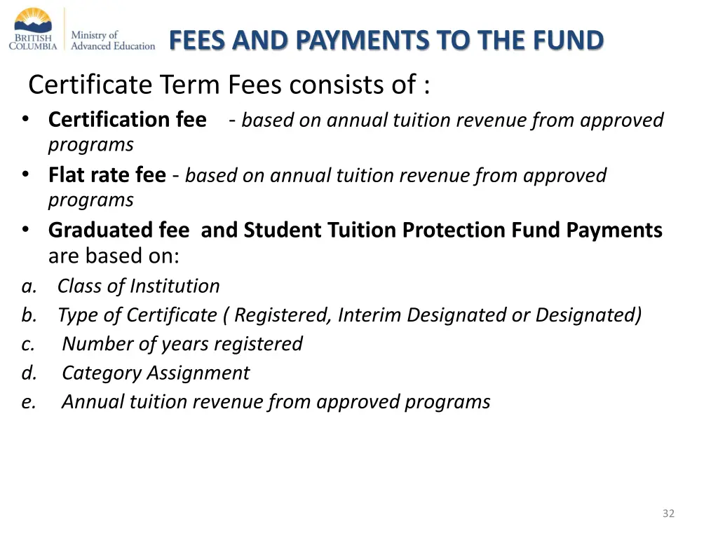 fees and payments to the fund certificate term