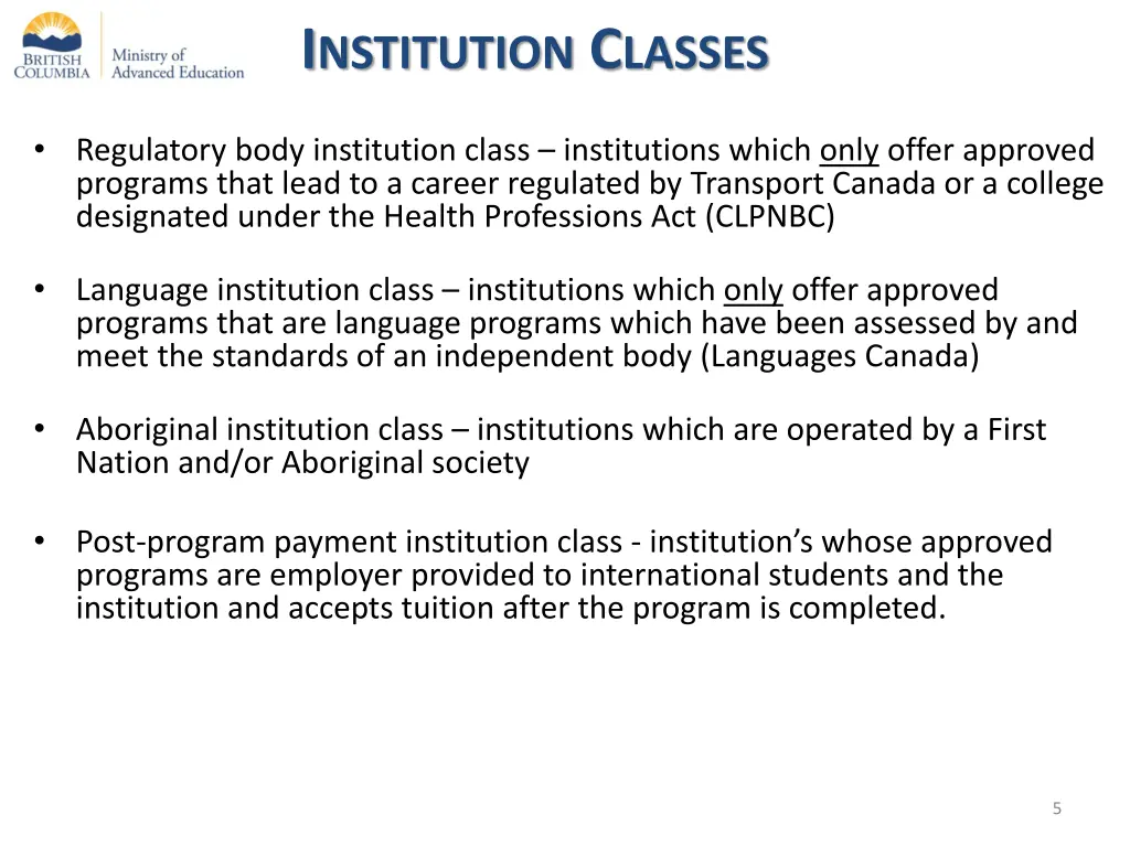 i nstitution c lasses