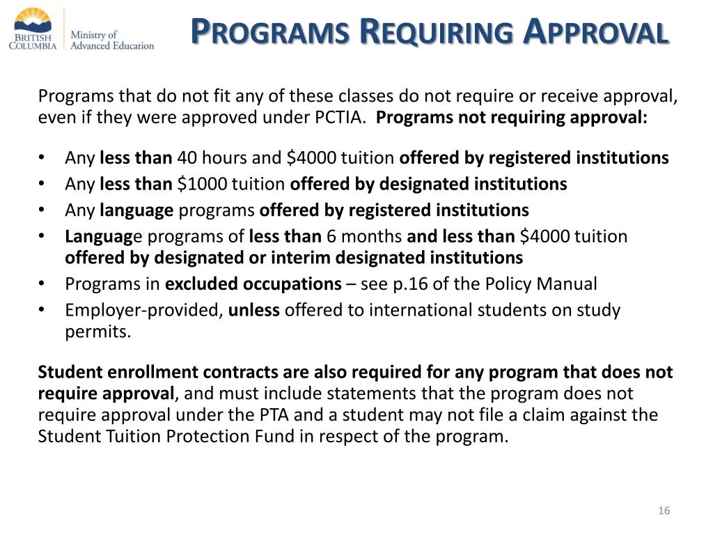 p rograms r equiring a pproval 1