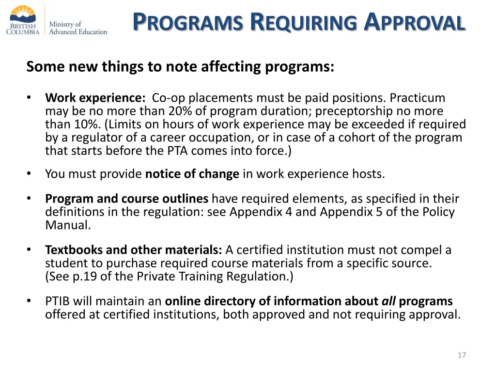 p rograms r equiring a pproval 2