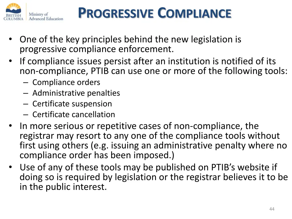 p rogressive c ompliance