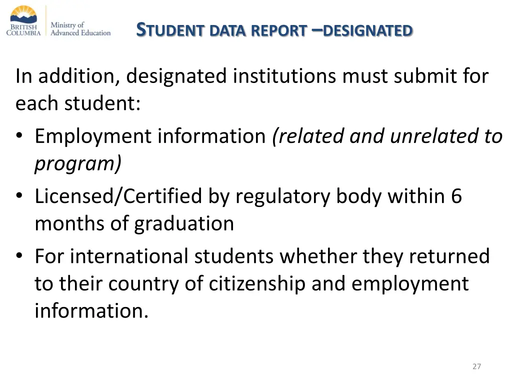 s tudent data report designated