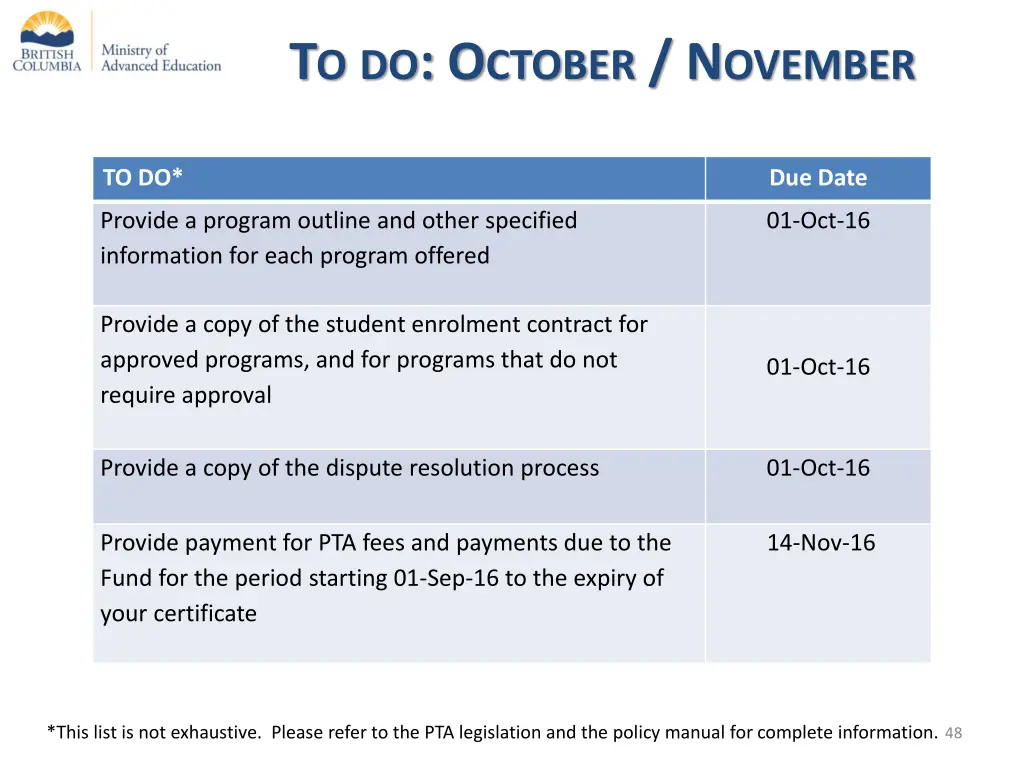 t o do o ctober n ovember