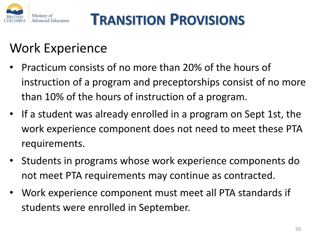 t ransition p rovisions