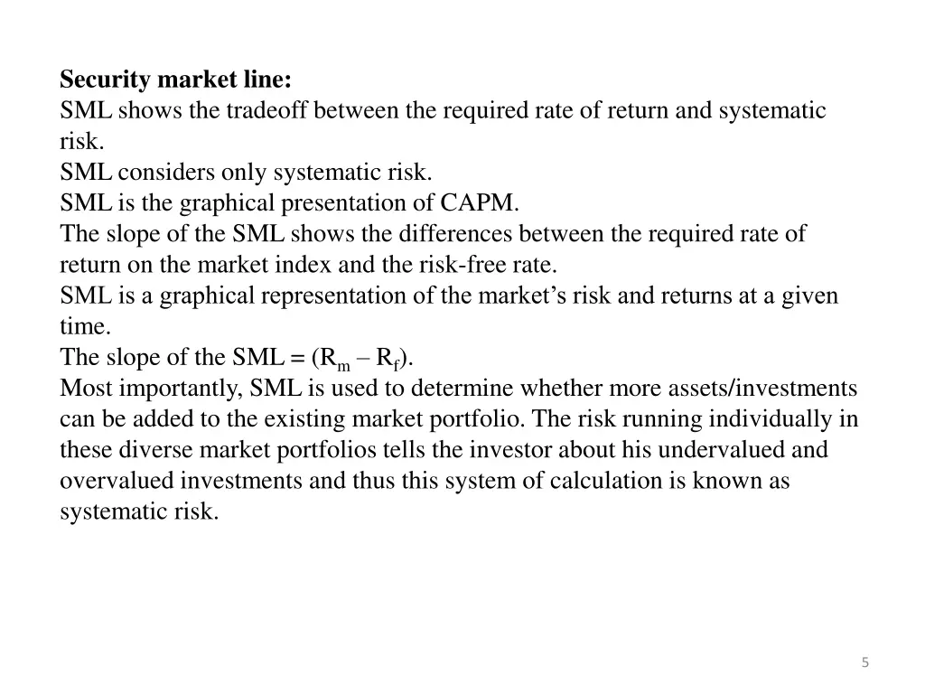 security market line sml shows the tradeoff