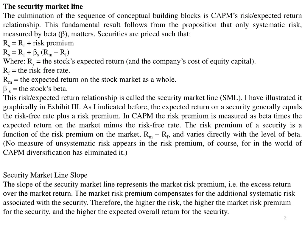 the security market line the culmination