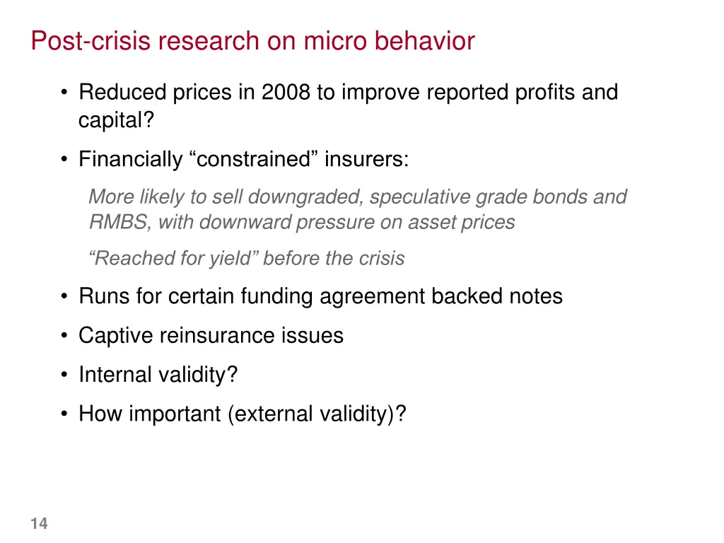 post crisis research on micro behavior