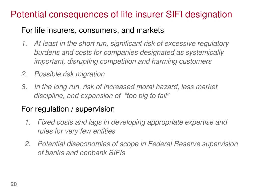 potential consequences of life insurer sifi
