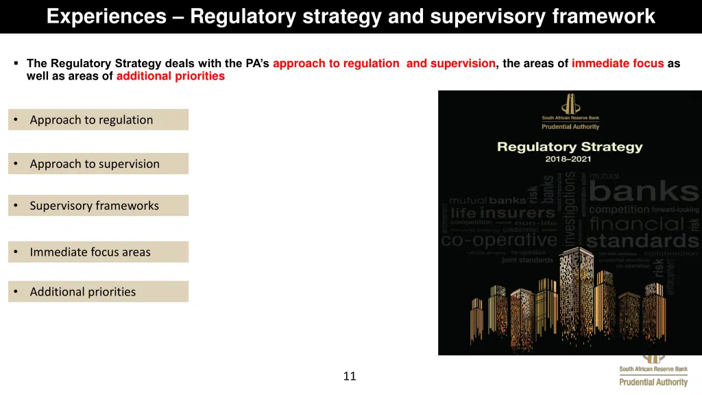 experiences regulatory strategy and supervisory