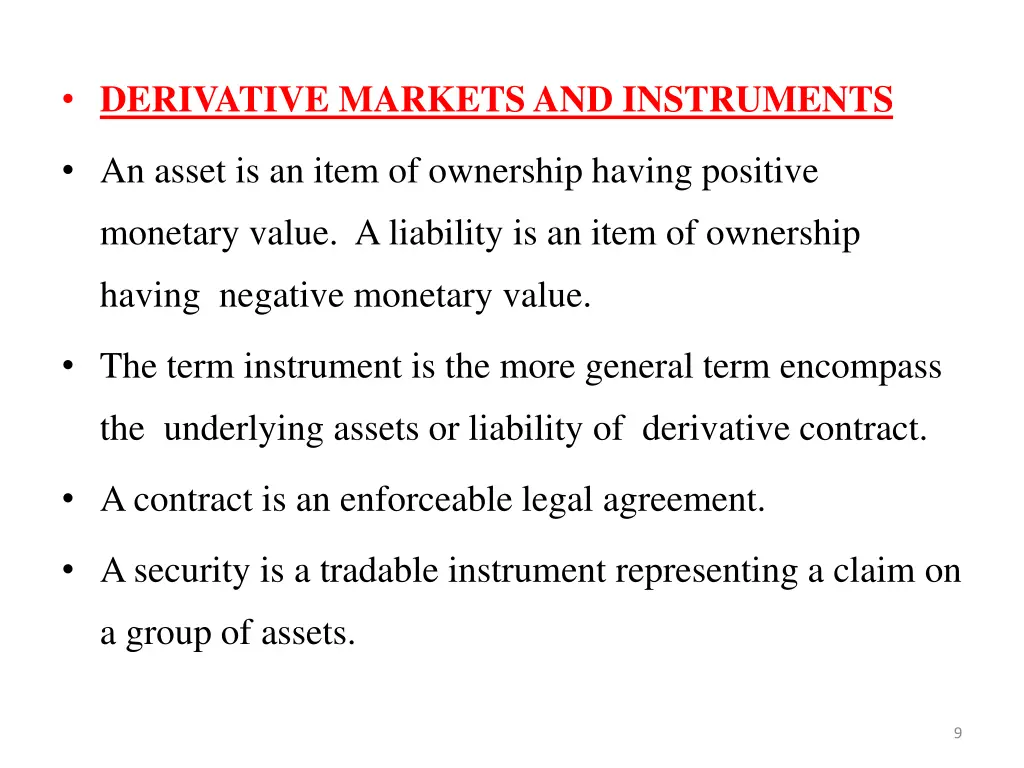 derivative markets and instruments