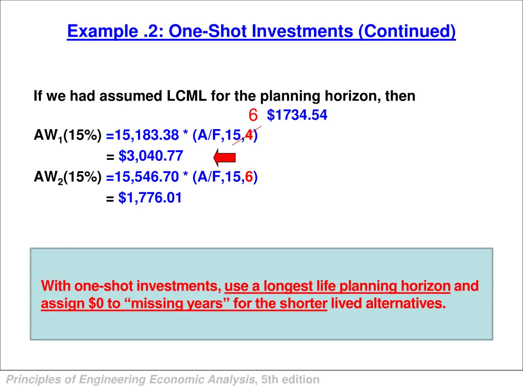 example 2 one shot investments continued