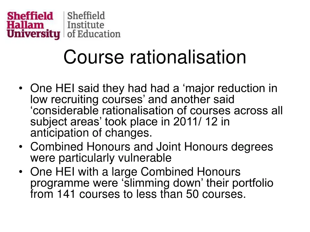 course rationalisation