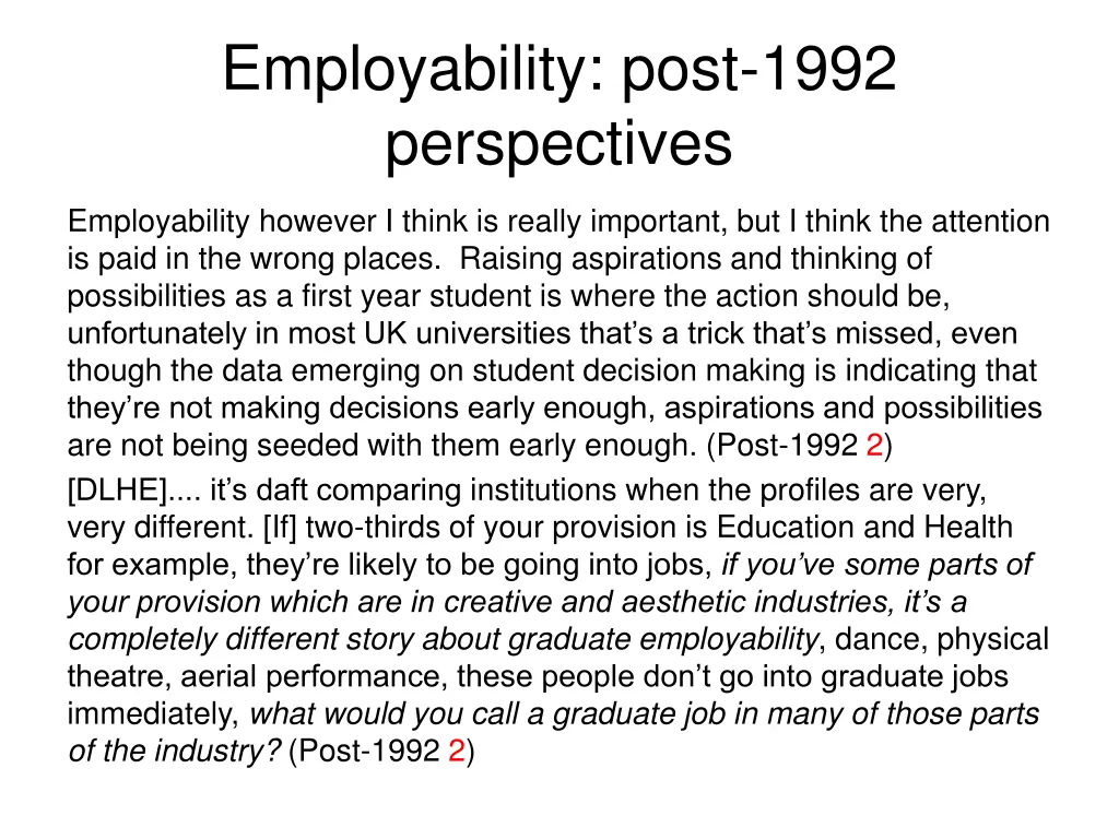 employability post 1992 perspectives