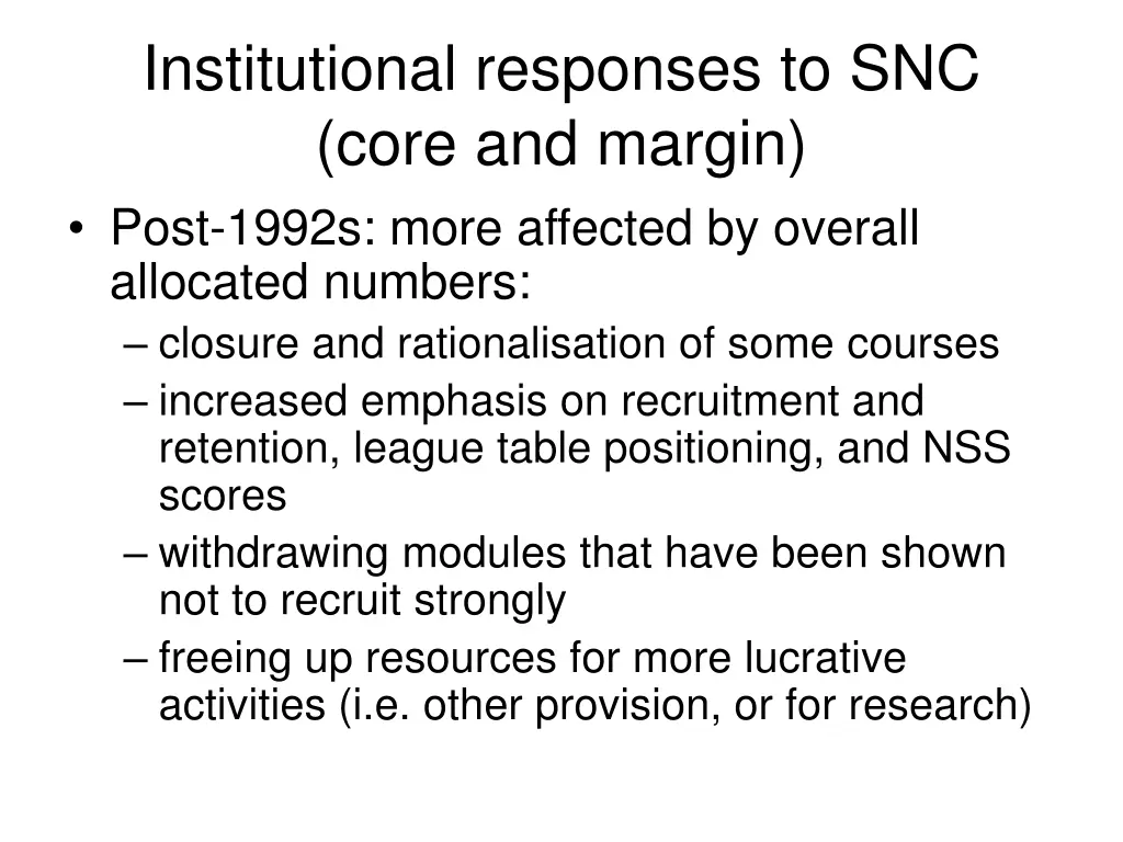 institutional responses to snc core and margin 1