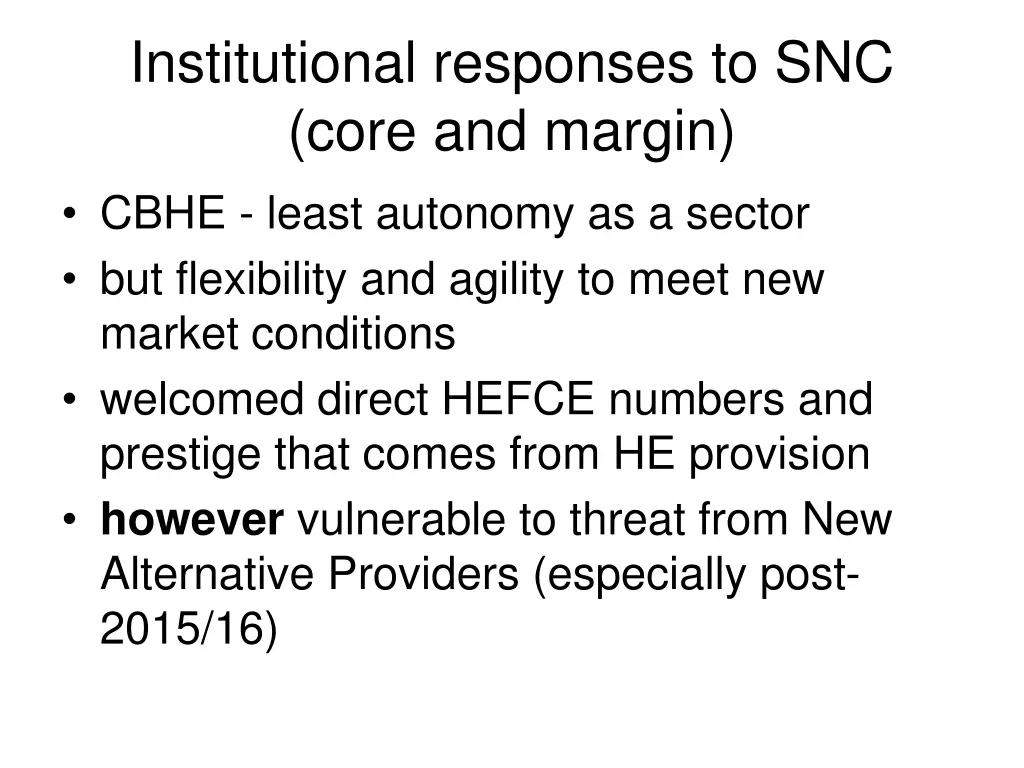 institutional responses to snc core and margin 4