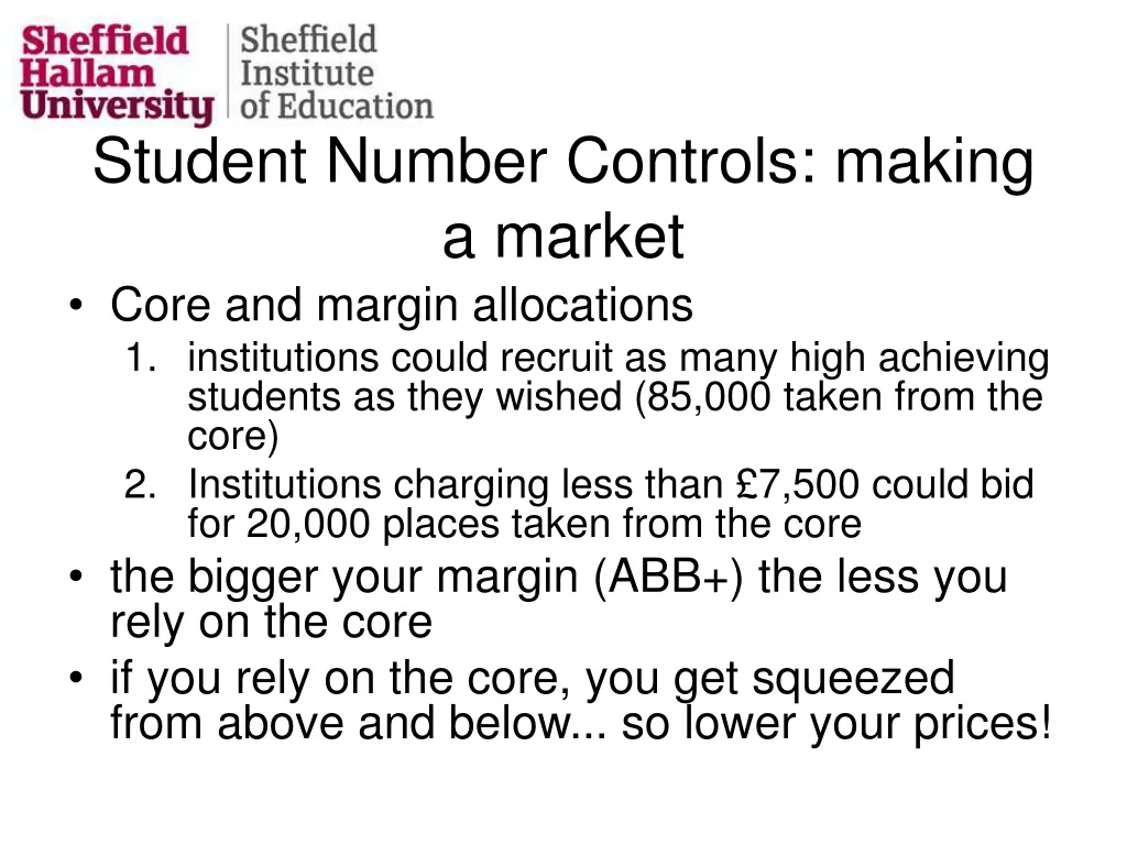 student number controls making a market core