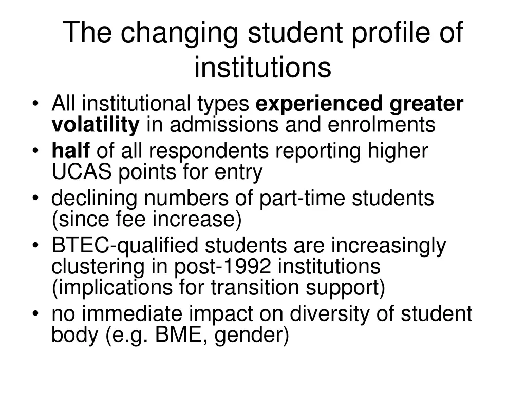the changing student profile of institutions