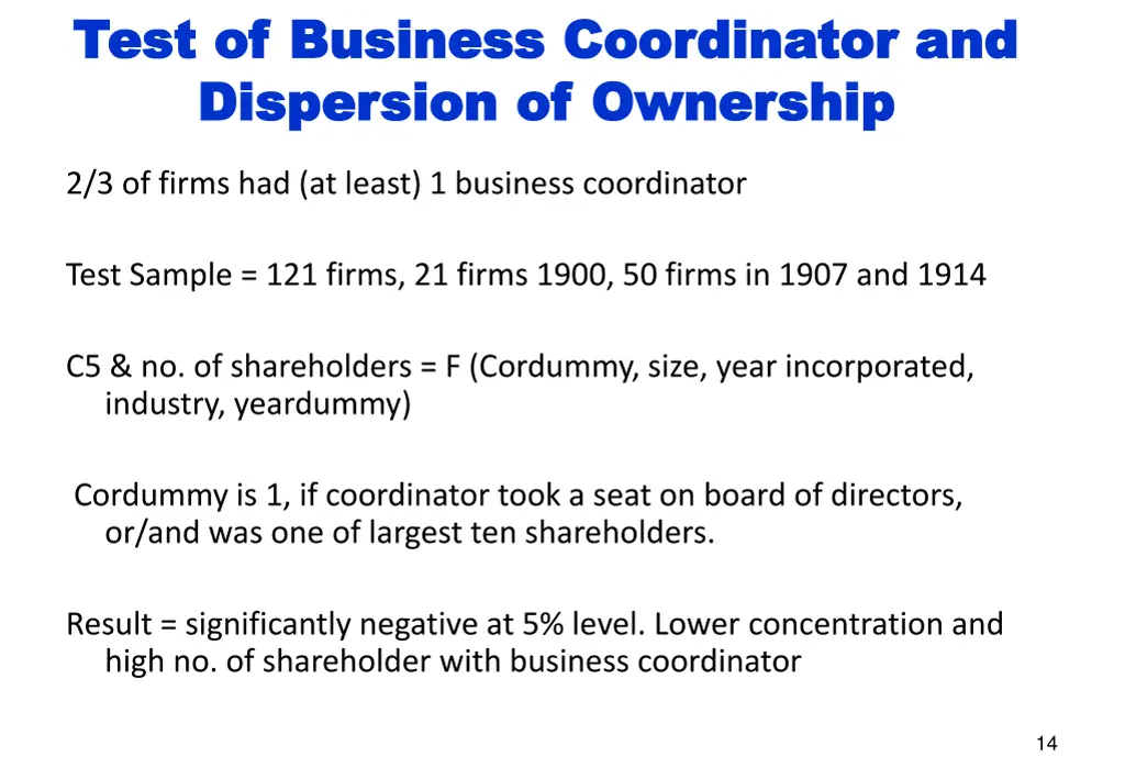 test of business coordinator and test of business