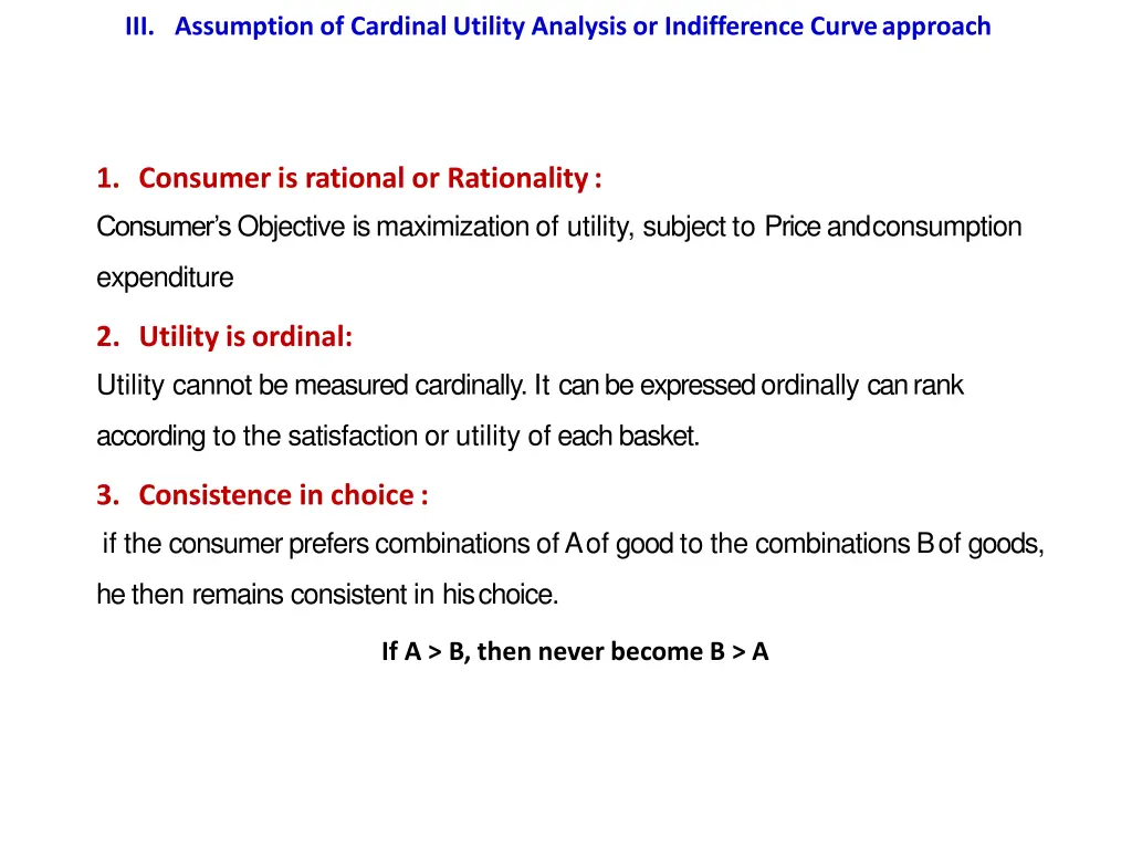 iii assumption of cardinal utility analysis
