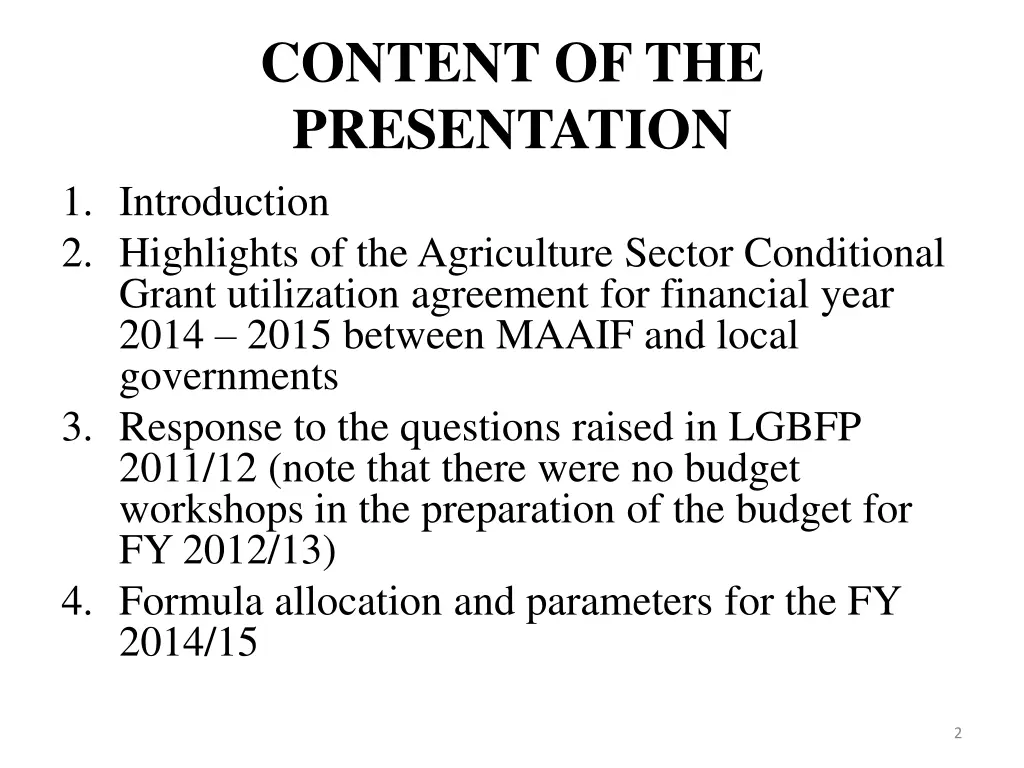 content of the presentation 1 introduction