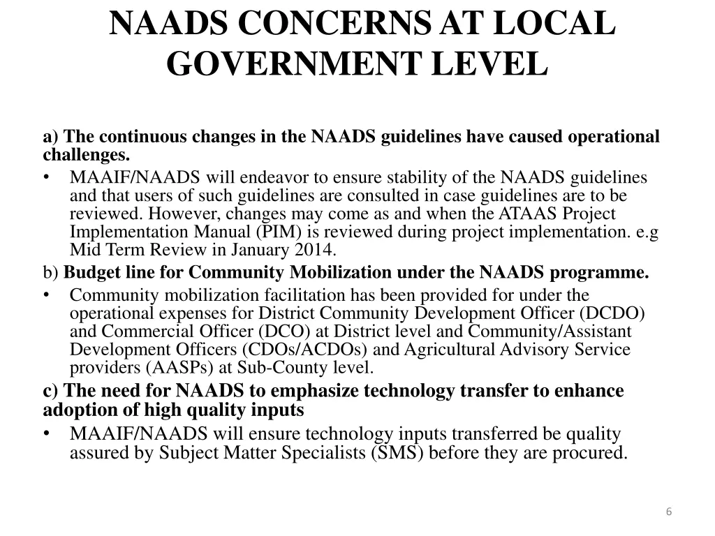 naads concerns at local government level