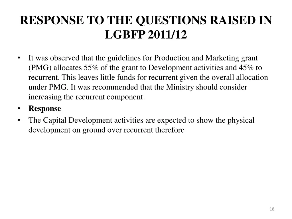 response to the questions raised in lgbfp 2011 12