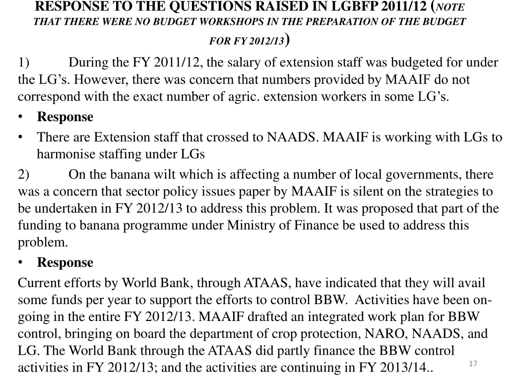 response to the questions raised in lgbfp 2011