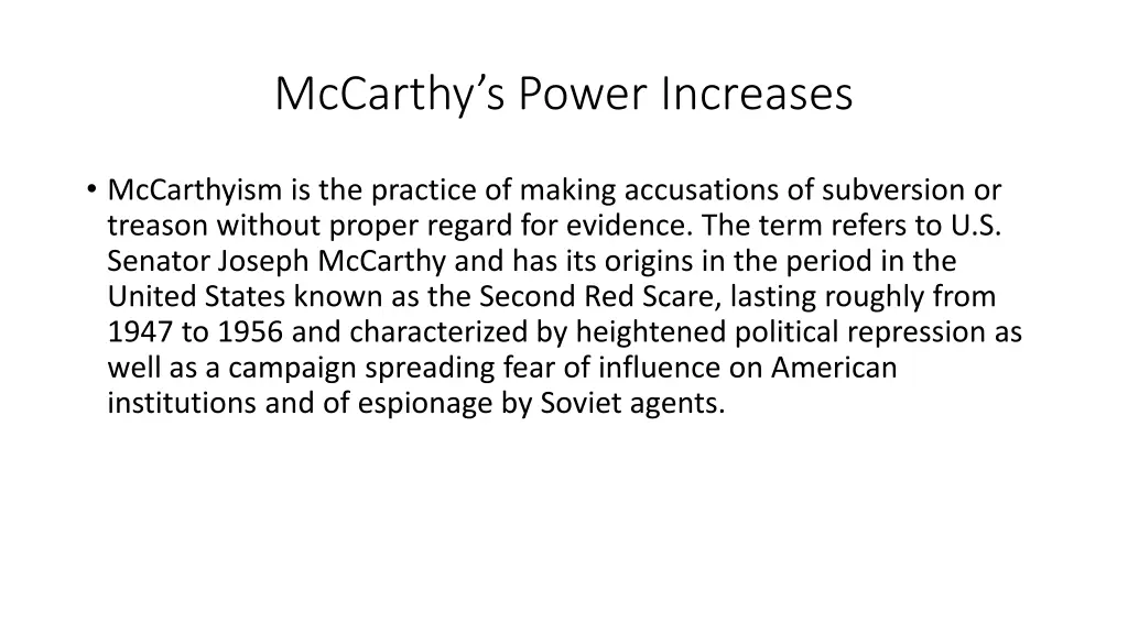mccarthy s power increases