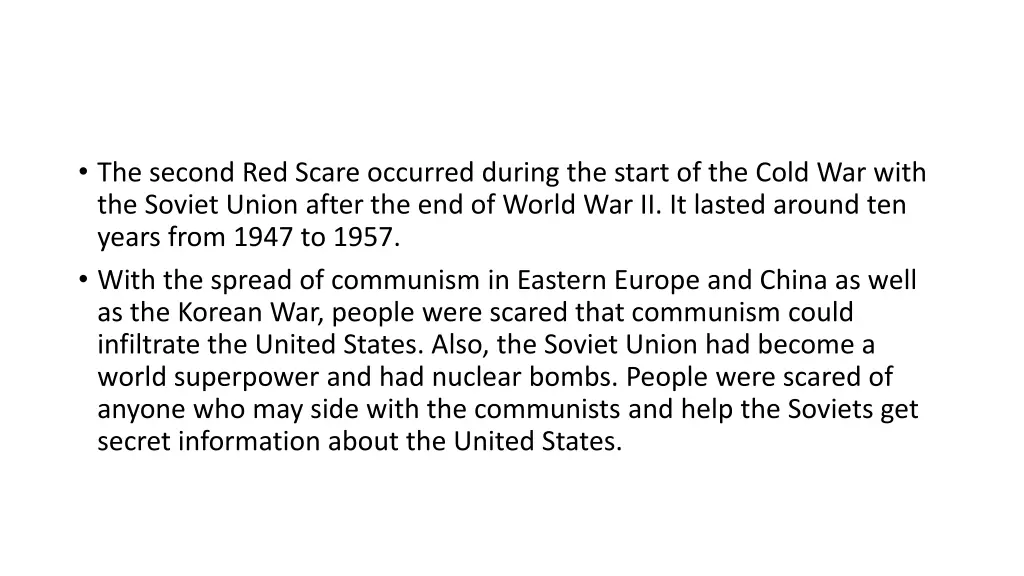 the second red scare occurred during the start