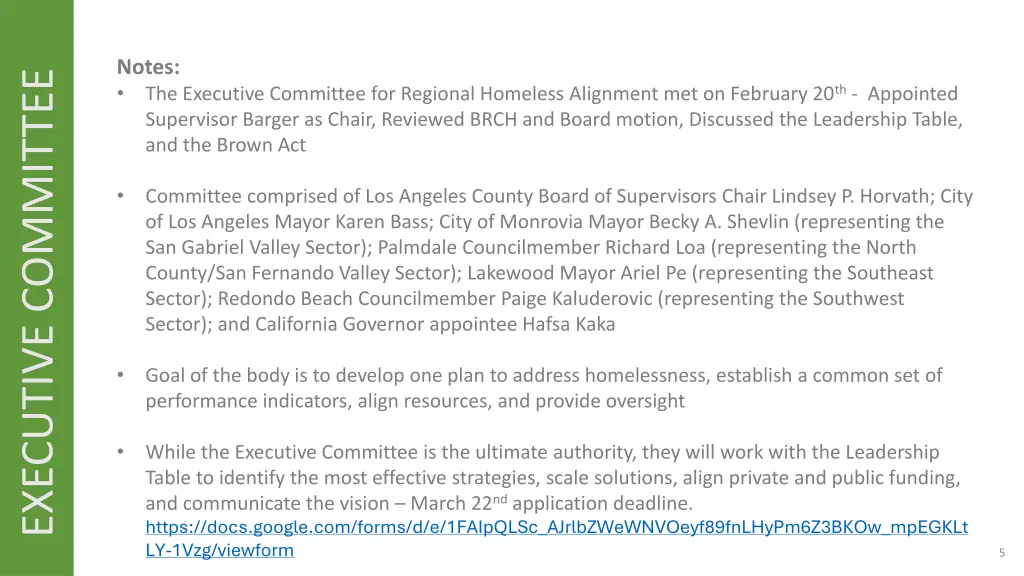 notes the executive committee for regional
