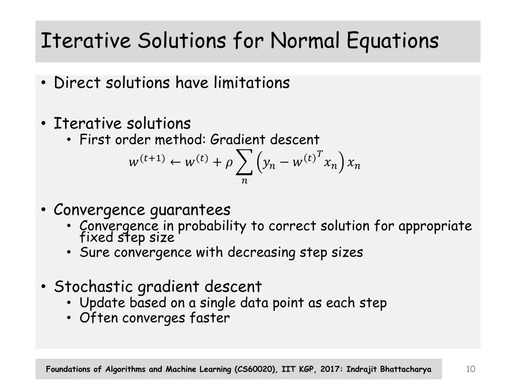 iterative solutions for normal equations