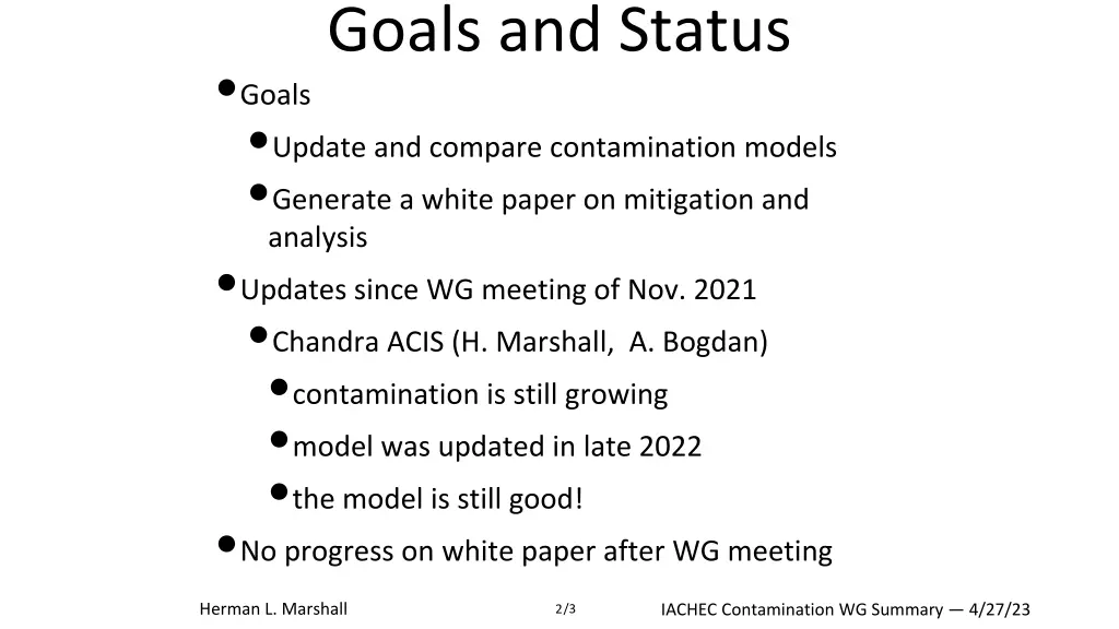 goals and status