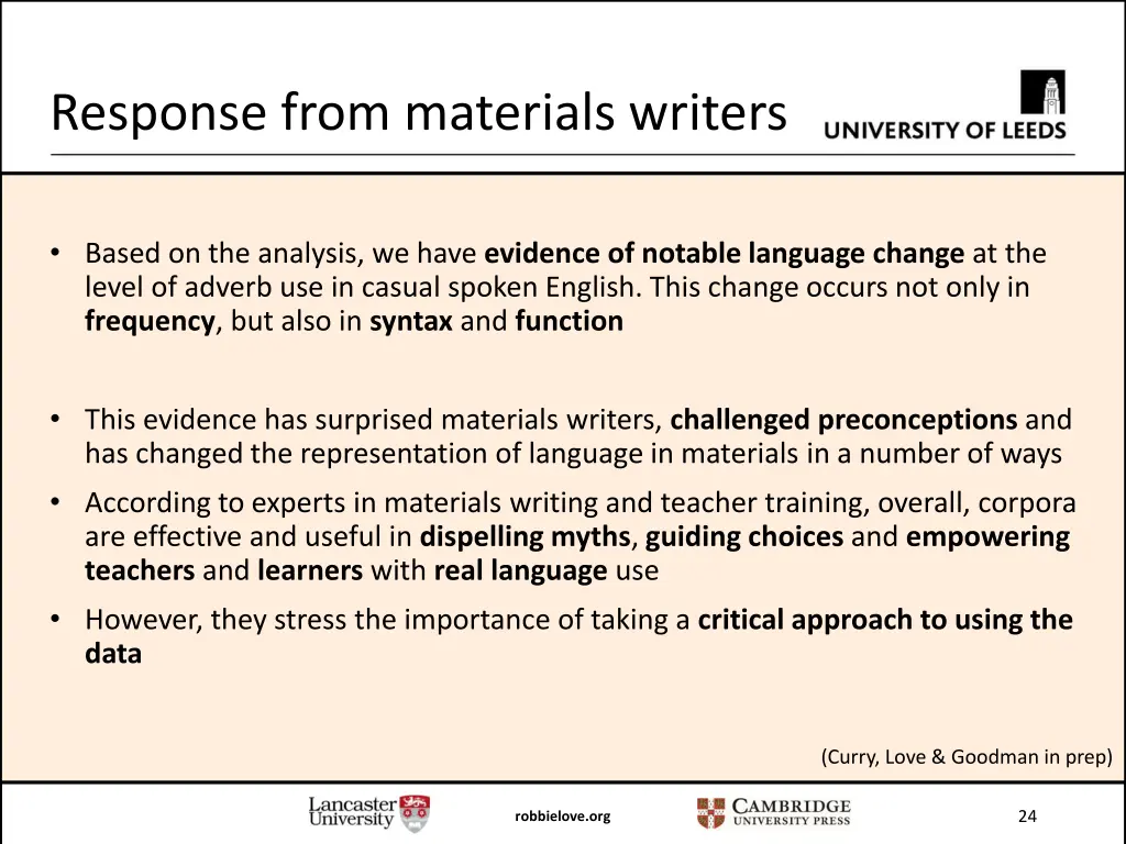 response from materials writers