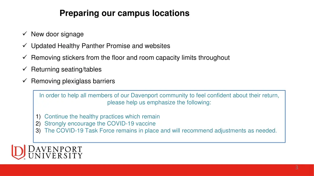 preparing our campus locations