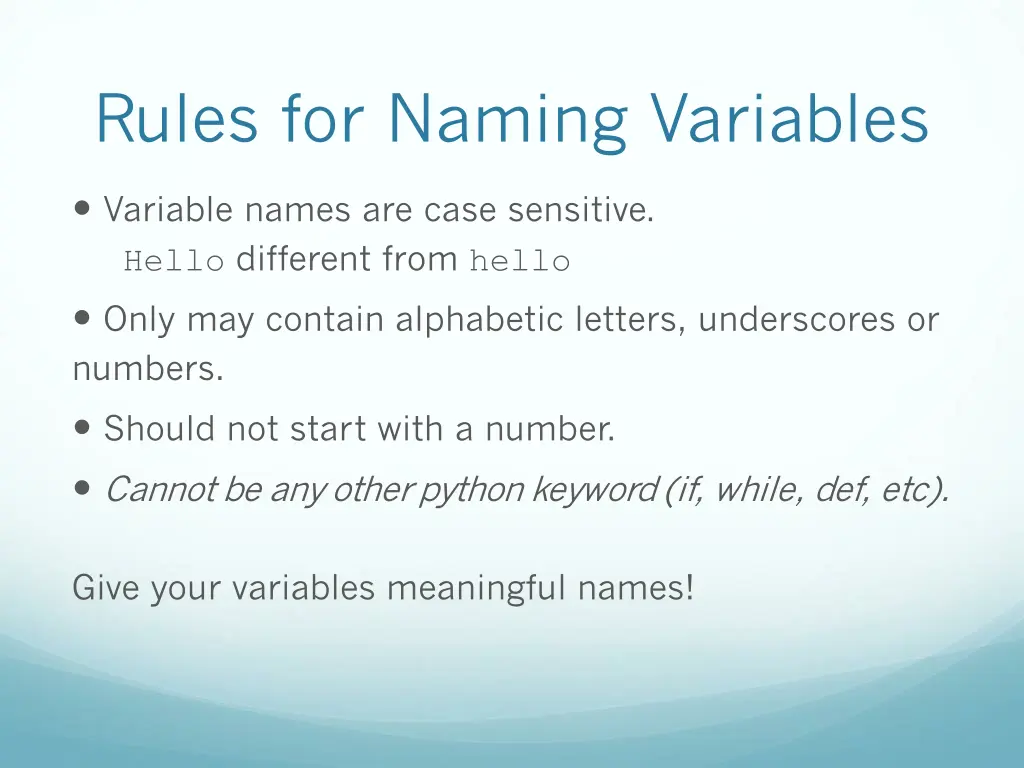 rules for naming variables