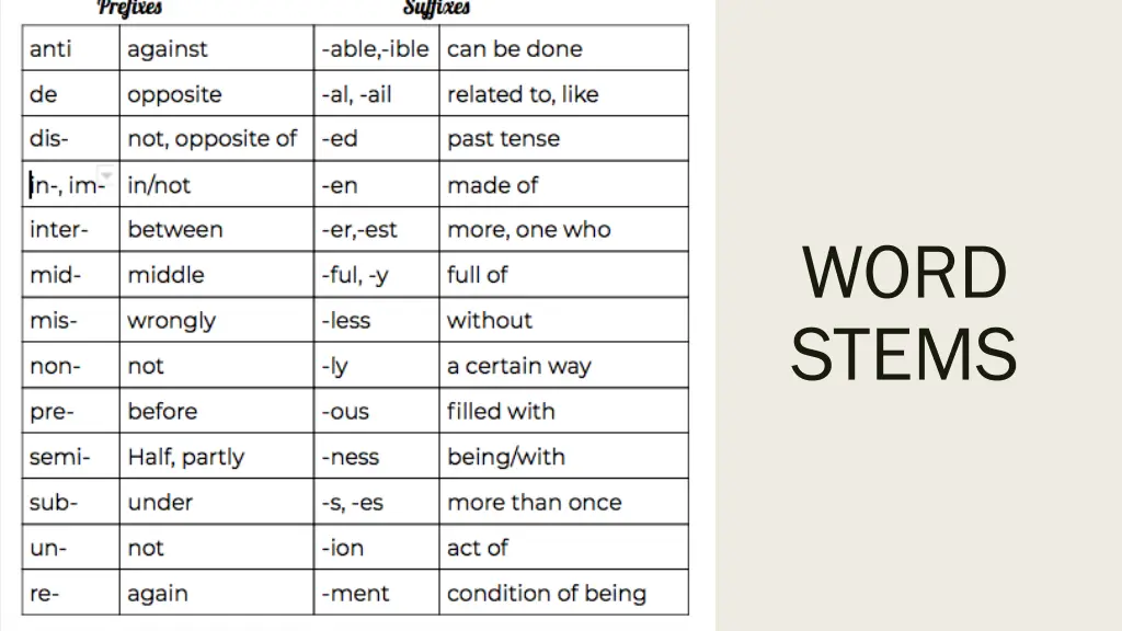 word stems
