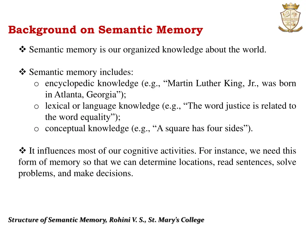 background on semantic memory