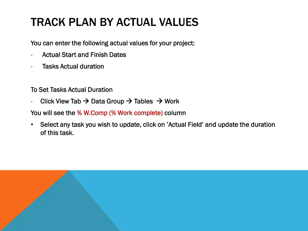 track plan by actual values