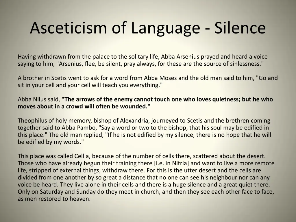 asceticism of language silence