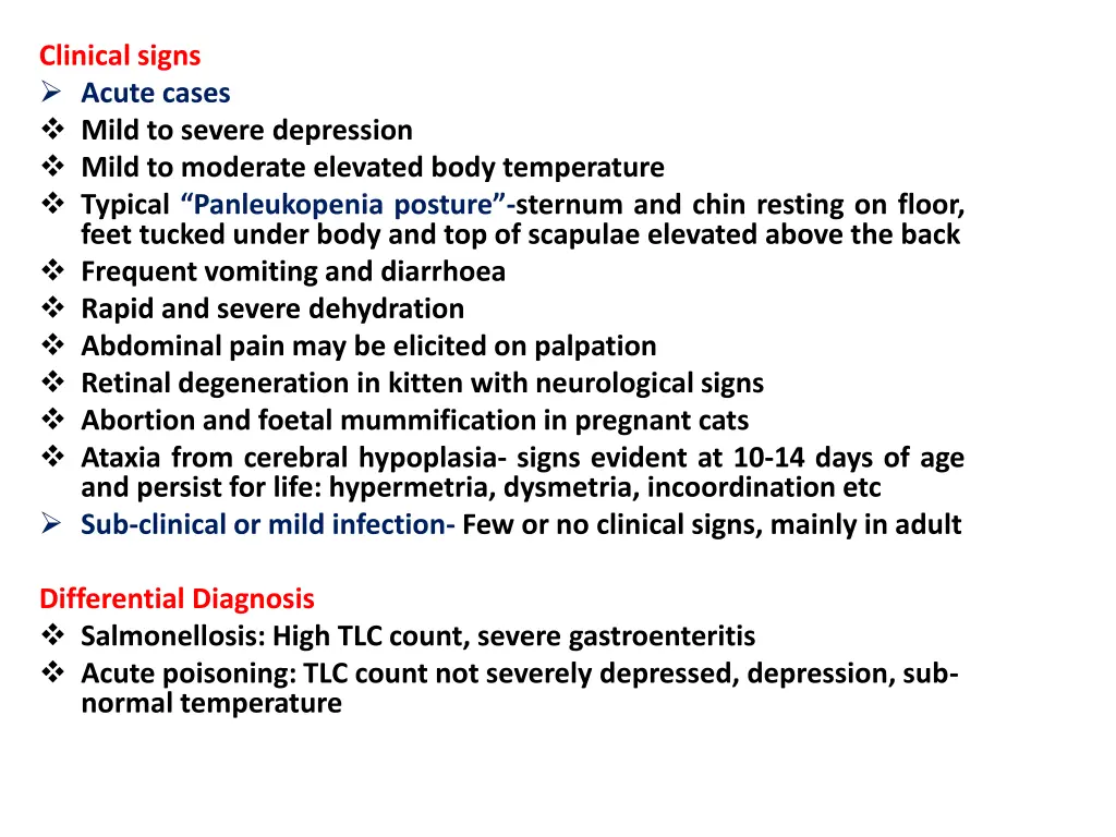 clinical signs acute cases mild to severe