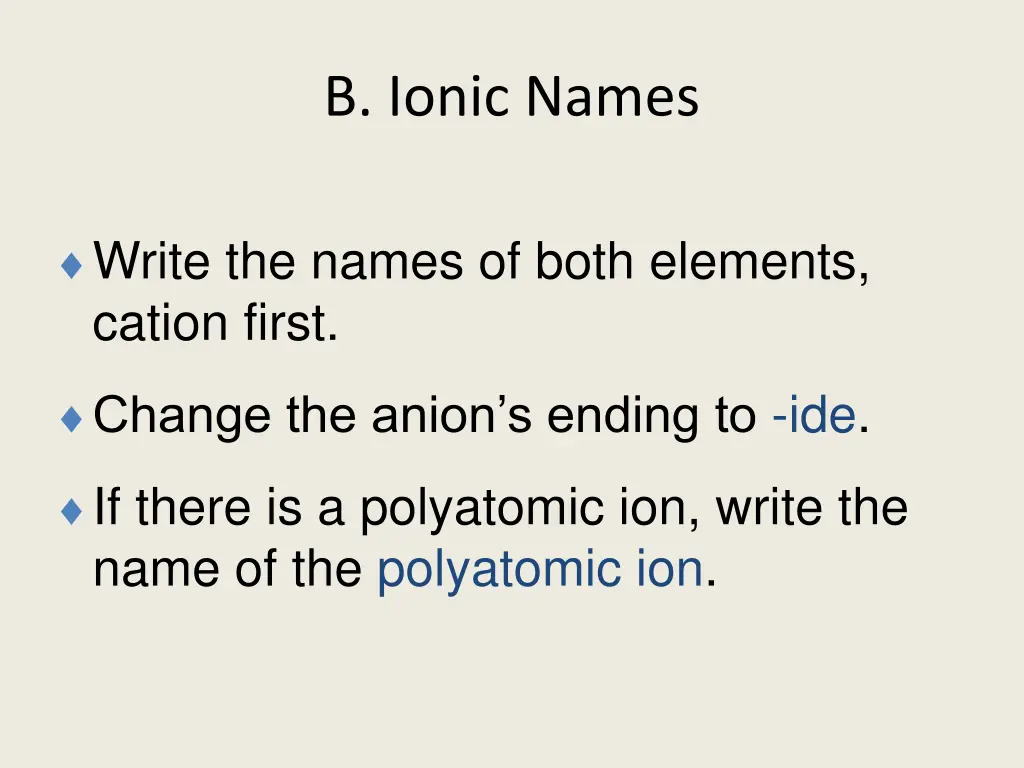 b ionic names