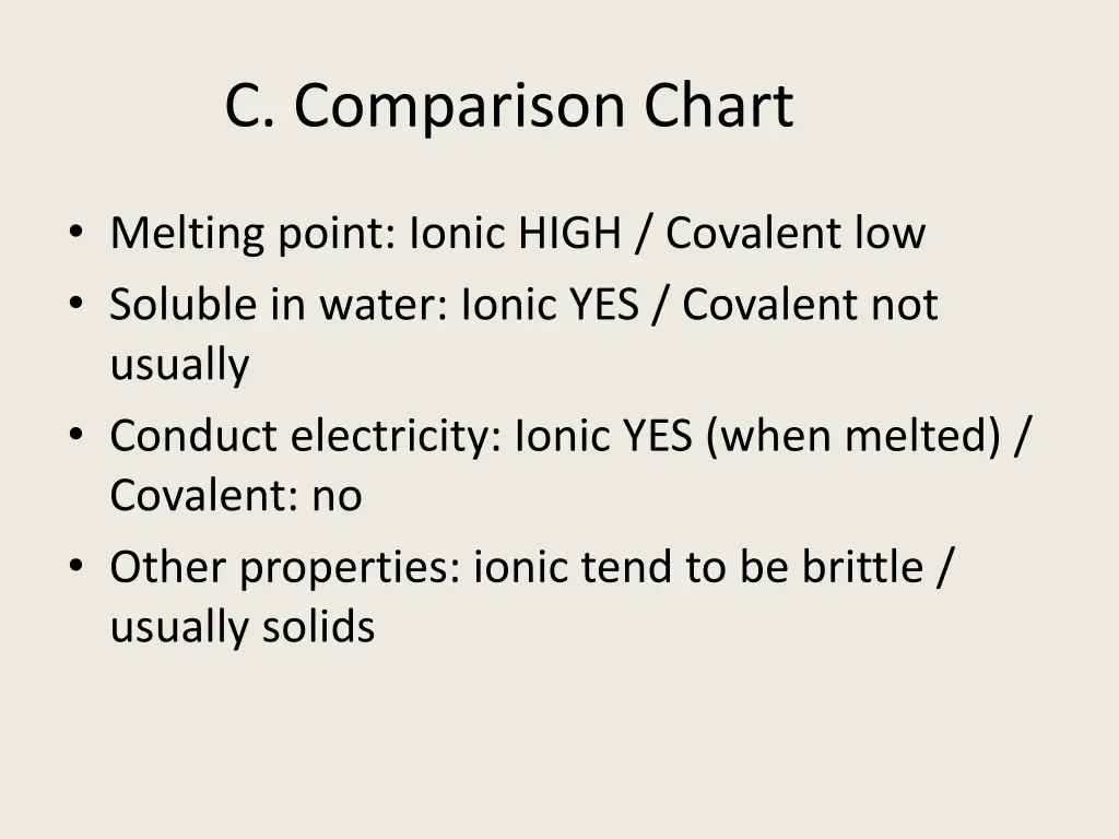 c comparison chart 1
