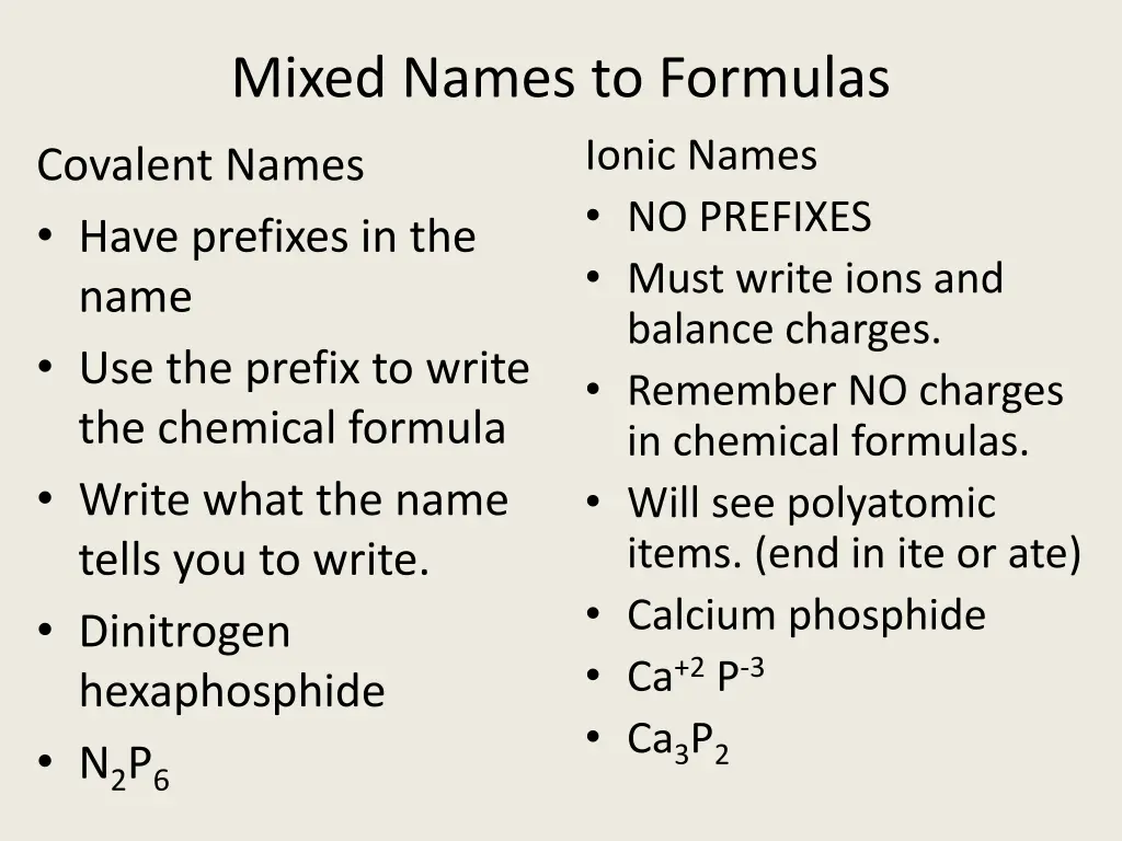 mixed names to formulas
