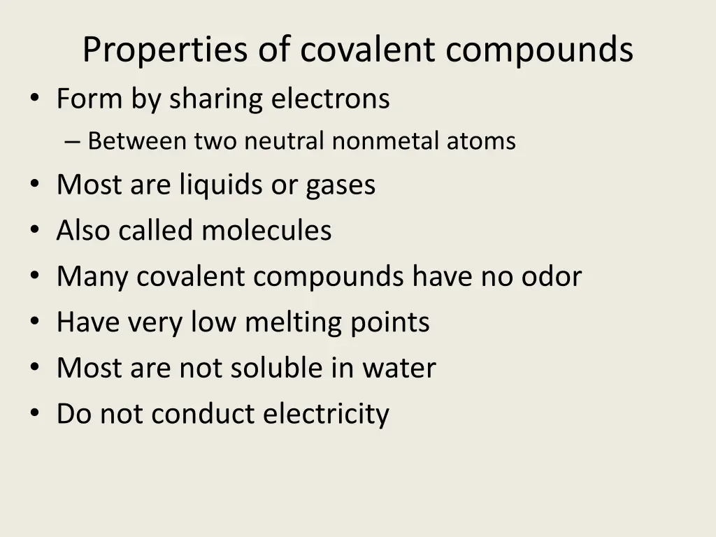 properties of covalent compounds form by sharing