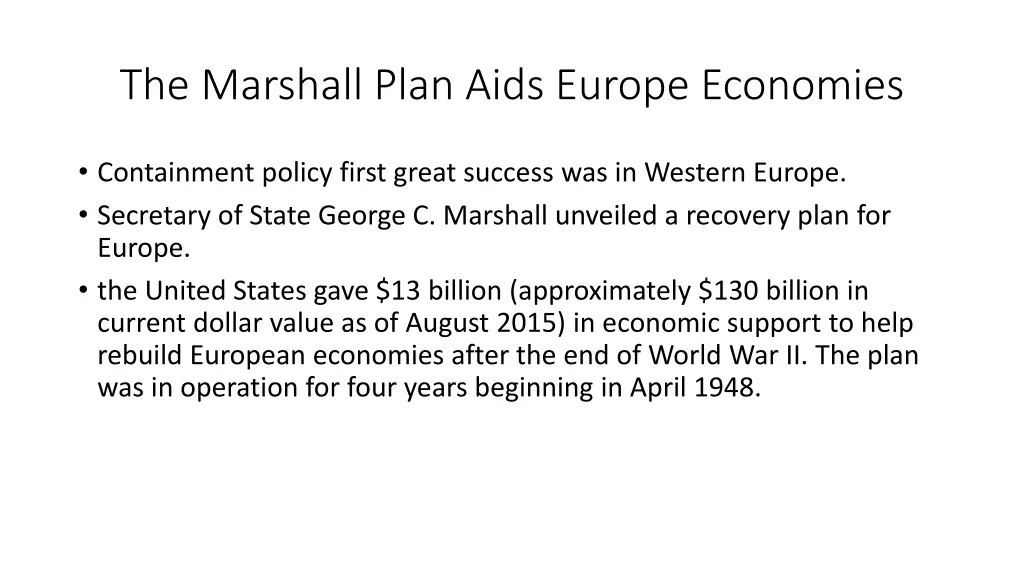 the marshall plan aids europe economies