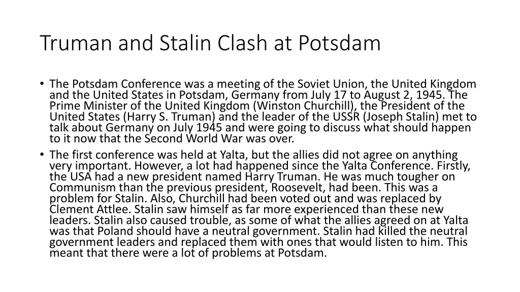 truman and stalin clash at potsdam 1