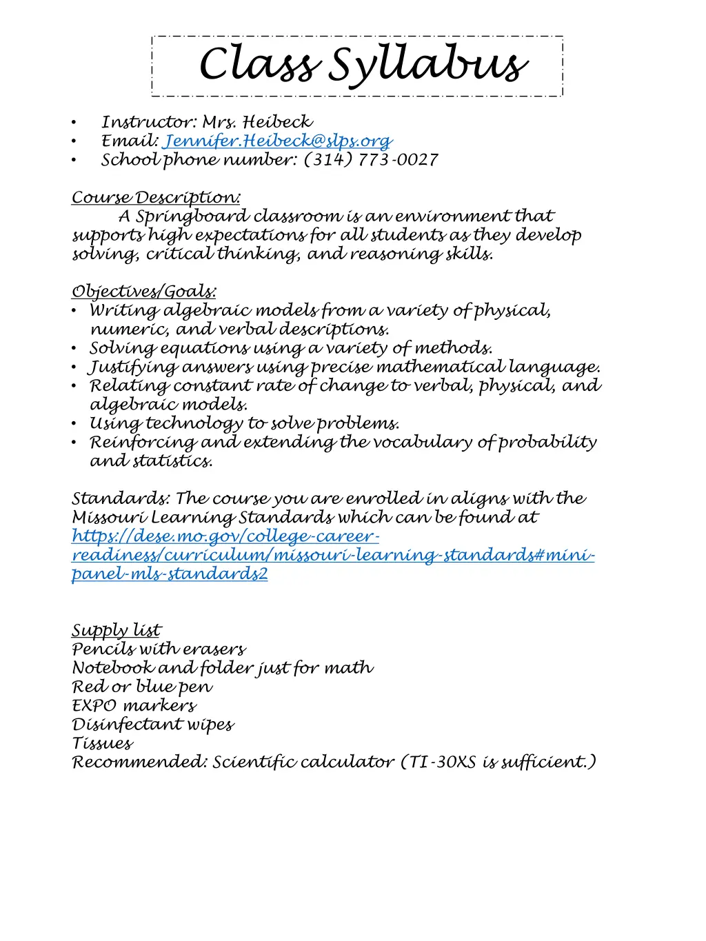 class syllabus